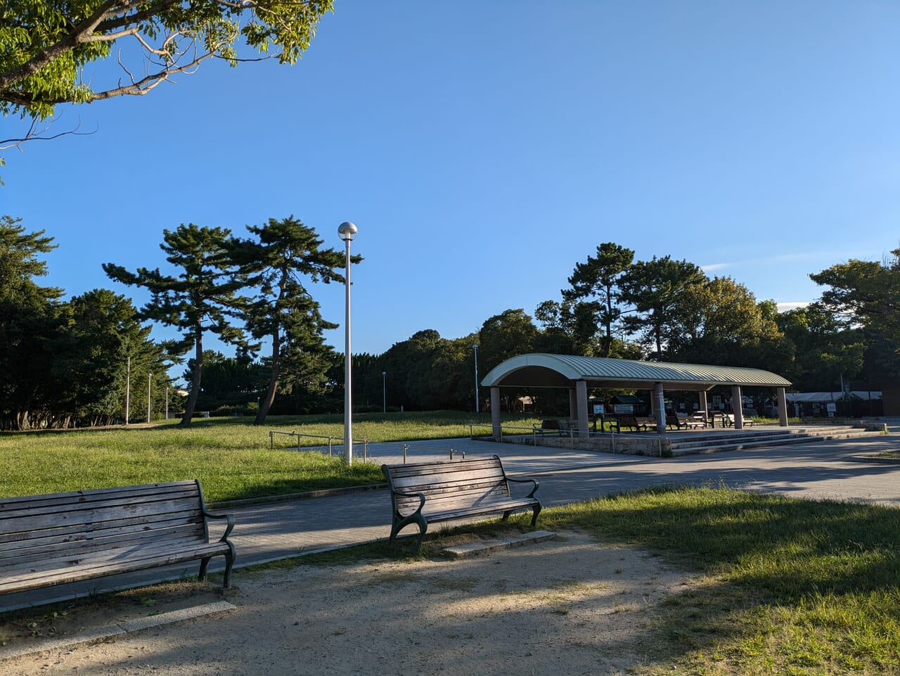 服部緑地西中央広場トイレ前ベンチ